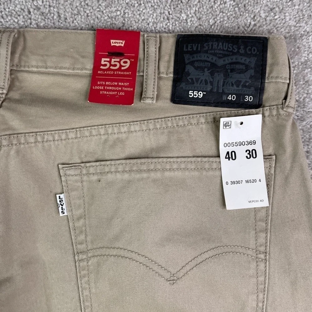 NEW Levis 559 Pants‎ Mens 40x30 Tan Khaki Relaxed Straight Twill Chino NWT